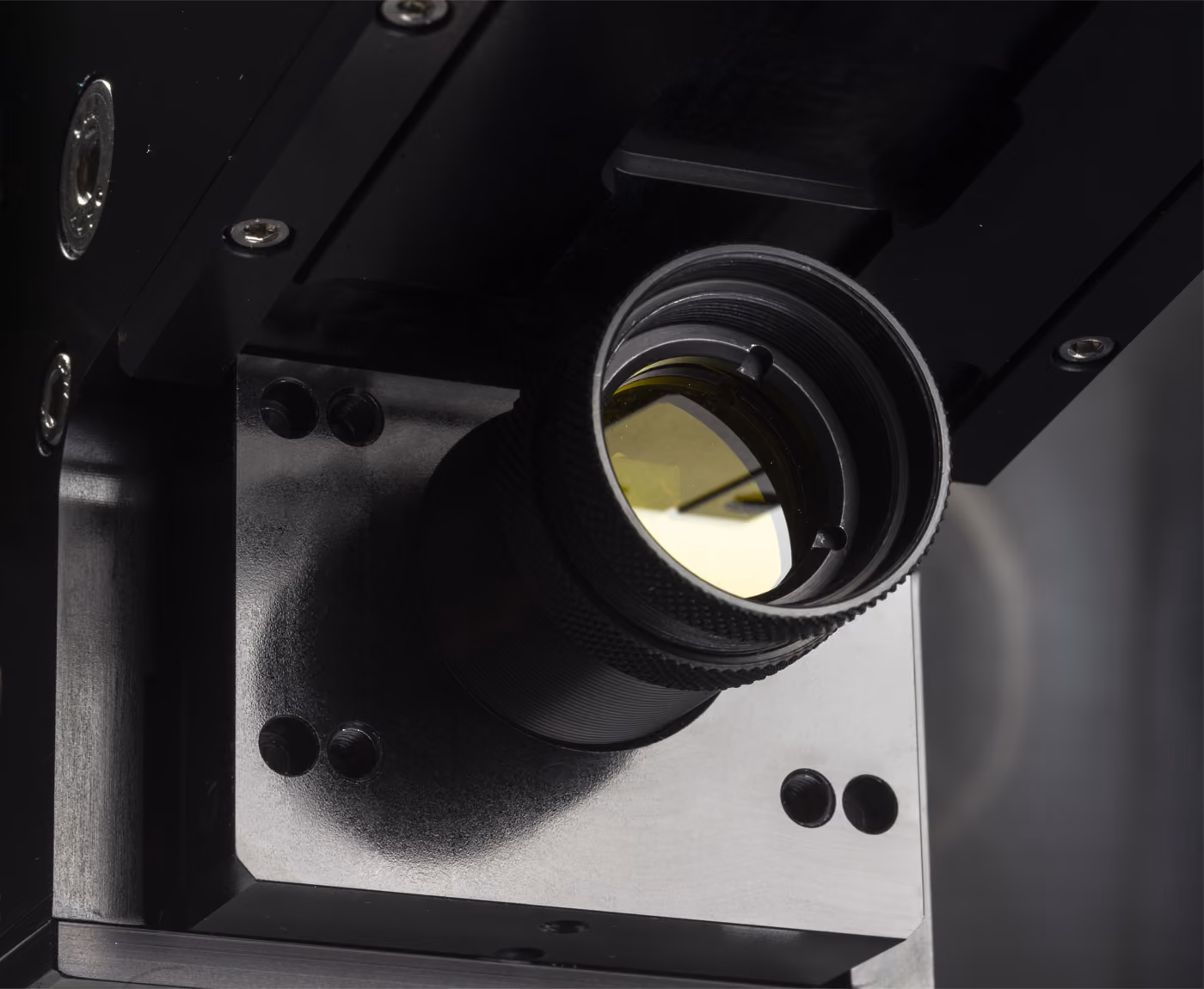 A close-up view of a lens pointed slightly to the right