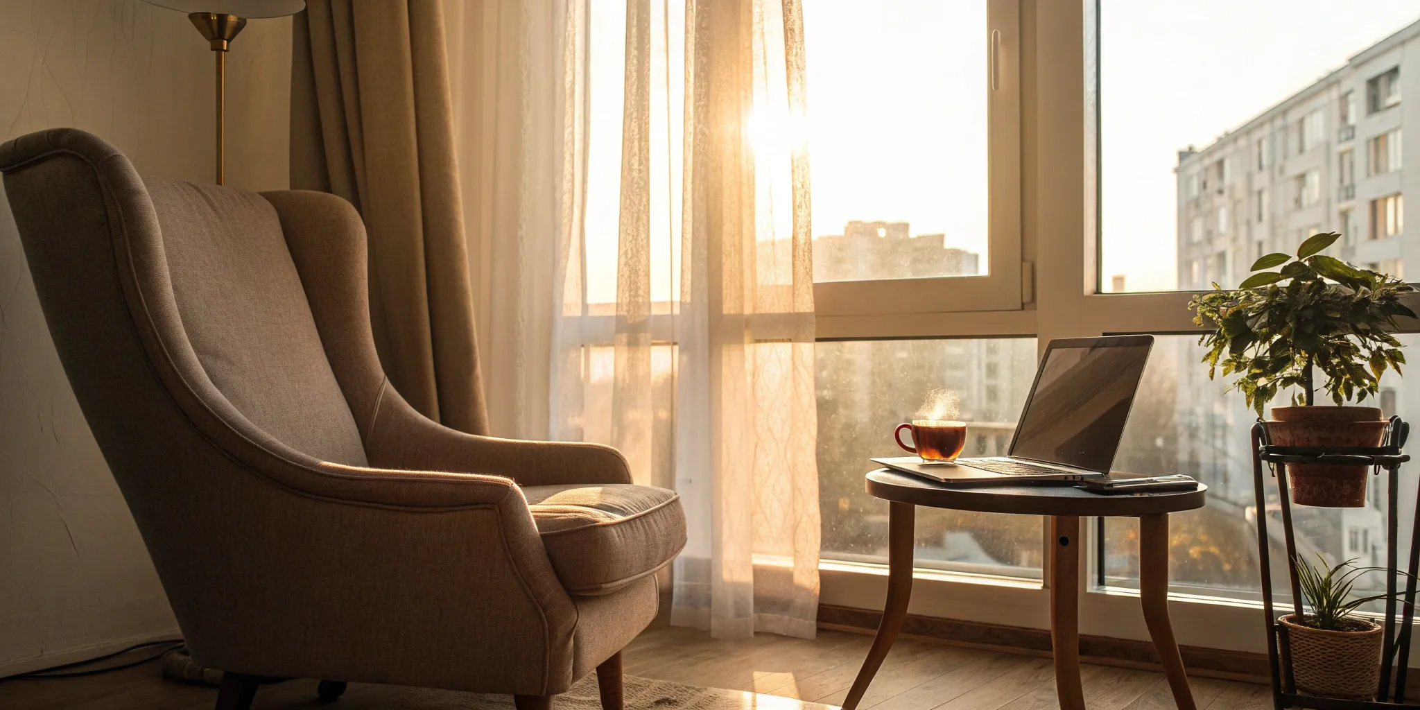 A person in a rental apartment views their rental history on a laptop.