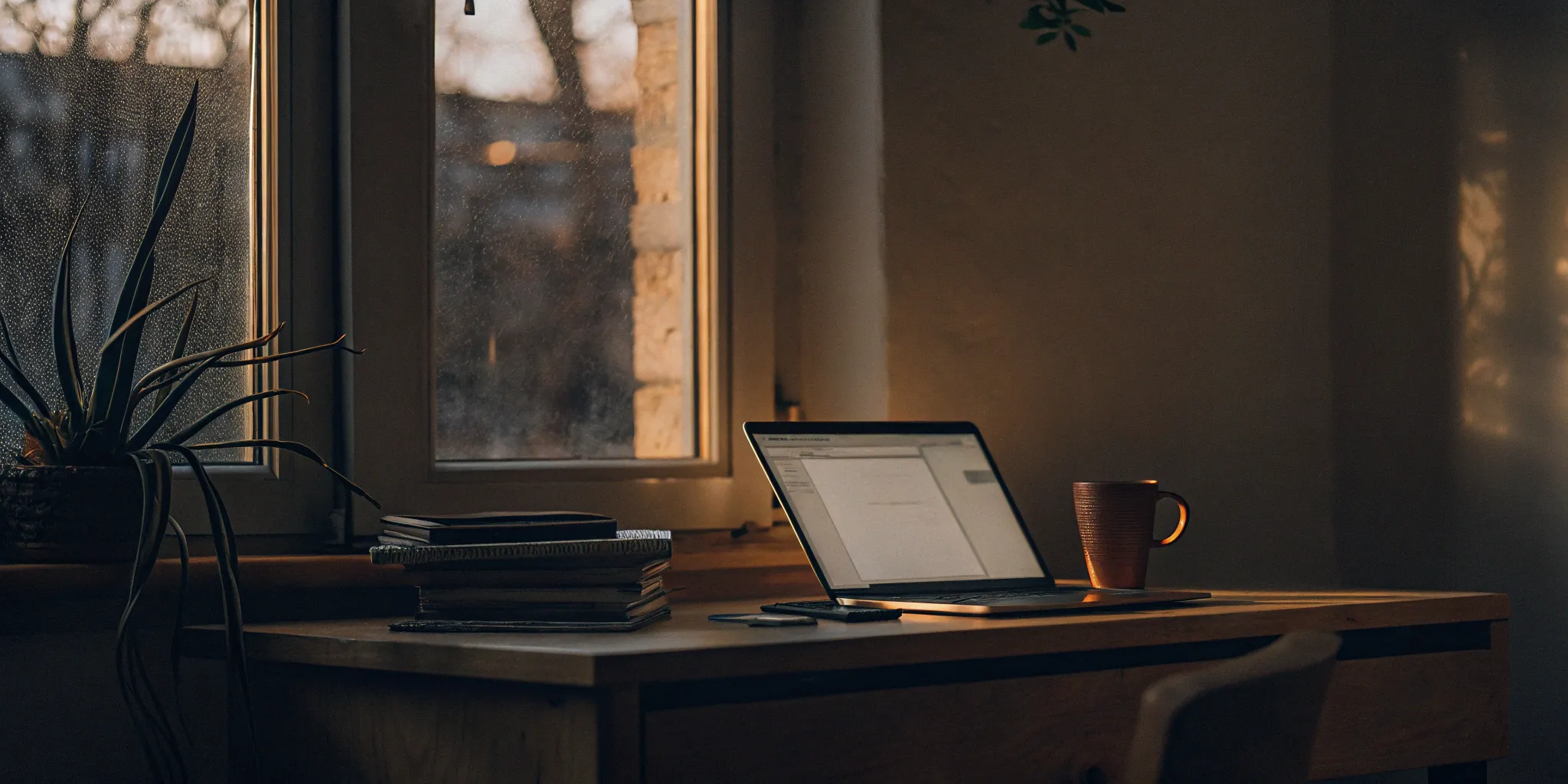 A landlord's desk with a laptop and notebook for the tenant screening process.