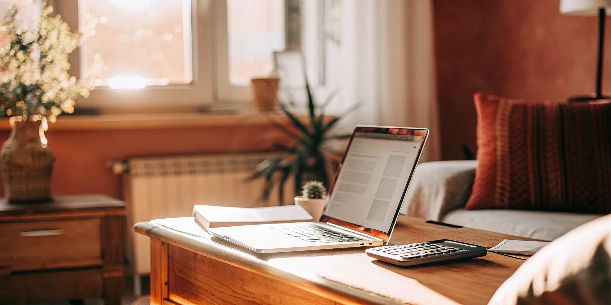 Laptop, calculator, and documents used to verify a tenant's income.