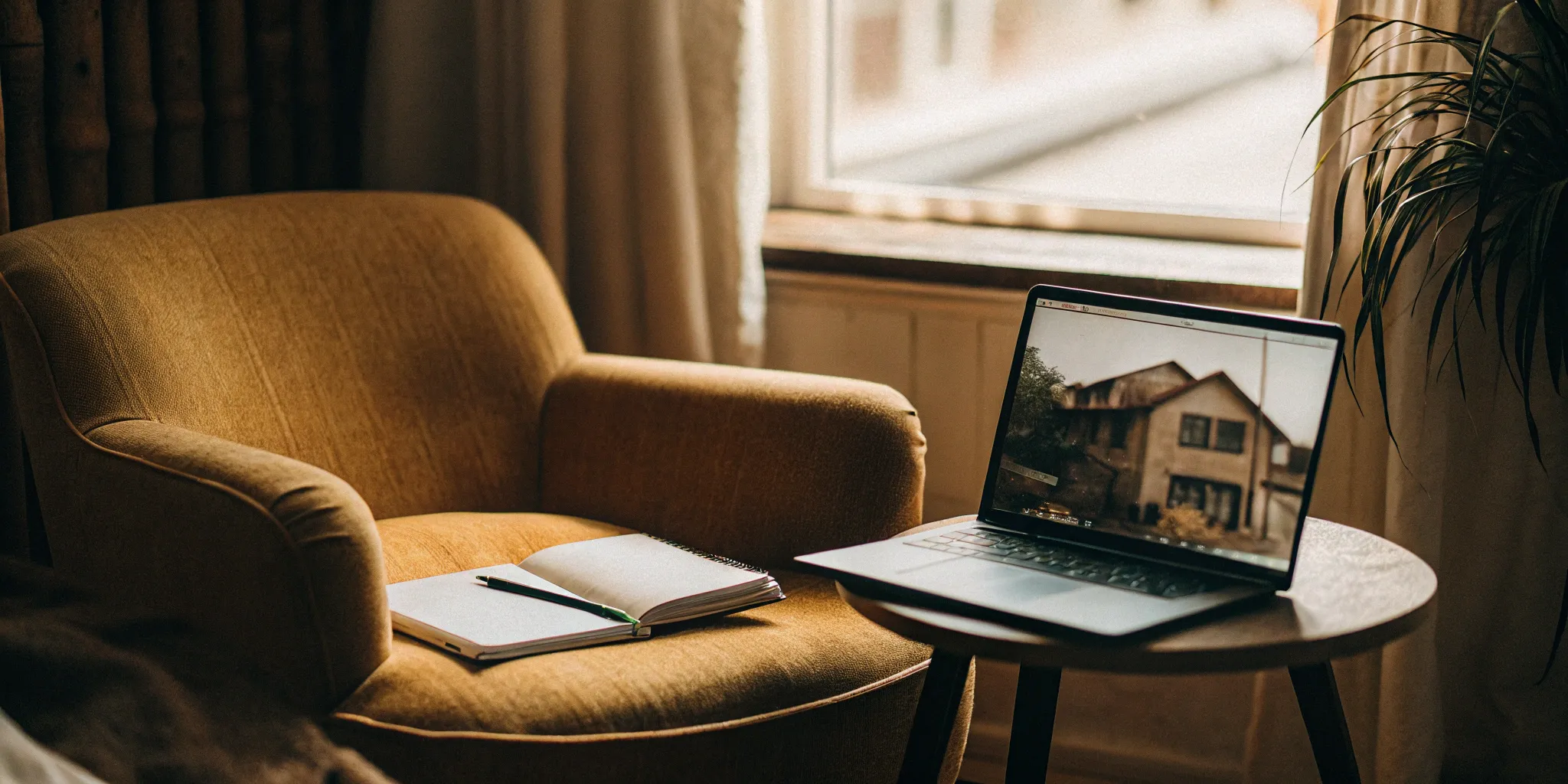 A landlord's desk with a laptop and notepad for preparing tenant reference questions.