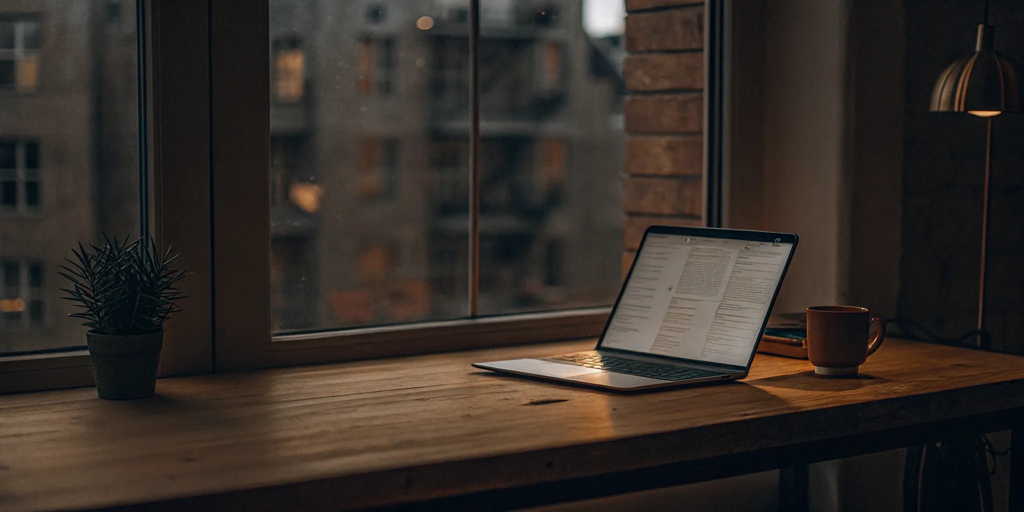Landlord at a desk using a laptop to perform a tenant assessment.