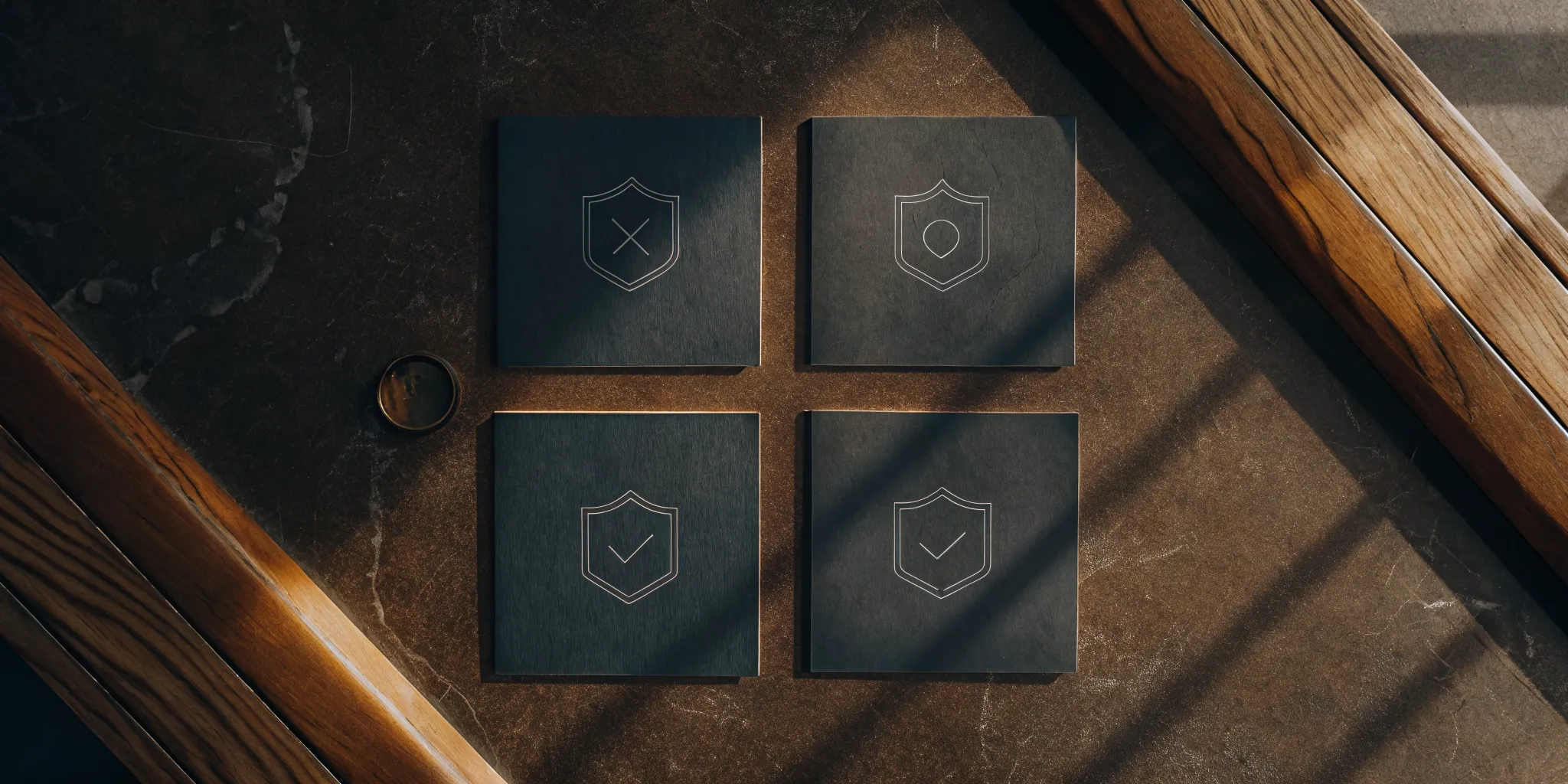 Four shield icons representing the best tenant screening services for eviction history.