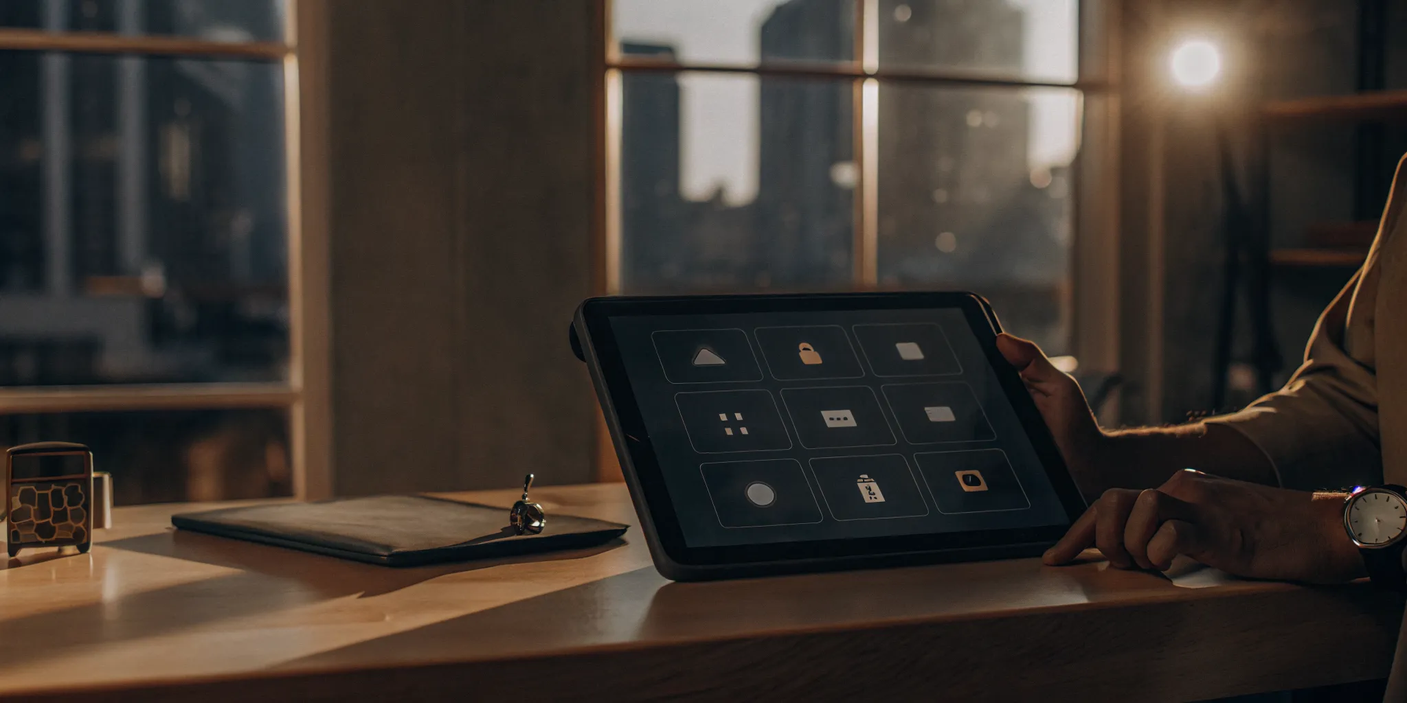 A tenant checks their instant eviction report on a tablet.