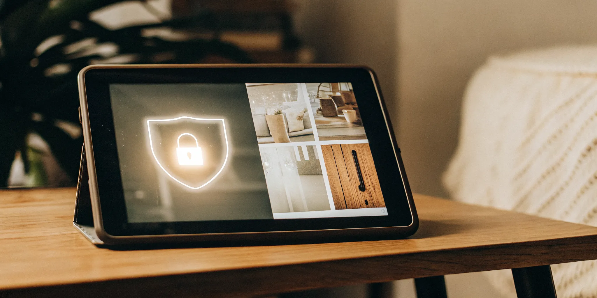 A secure digital device displaying a tenant screening report with a revoke access button, symbolizing privacy and user control.