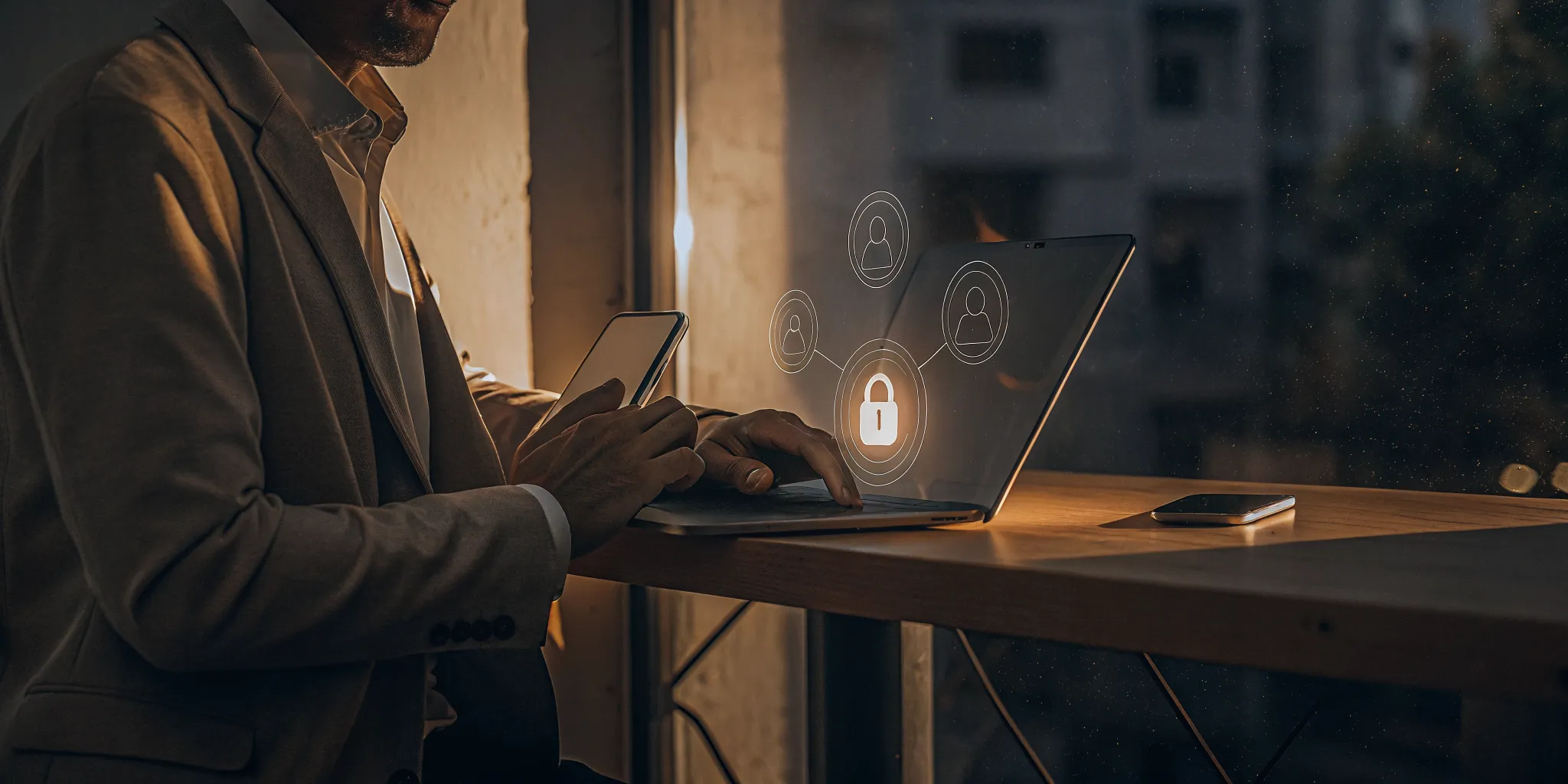 A renter reviews his secure, renter-controlled background check on a laptop.