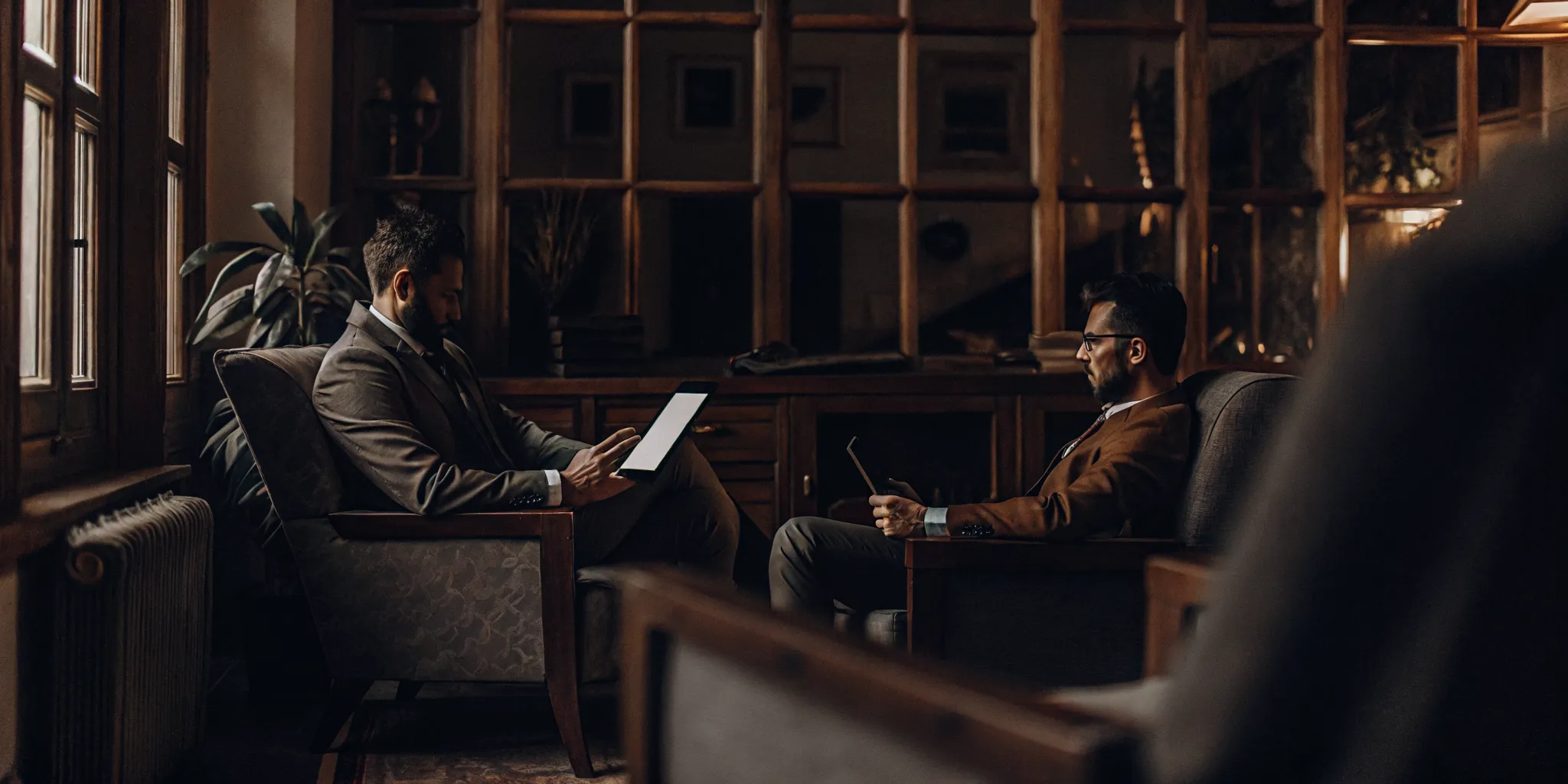 Landlord and tenant shaking hands over a signed lease with a portable screening report on the desk