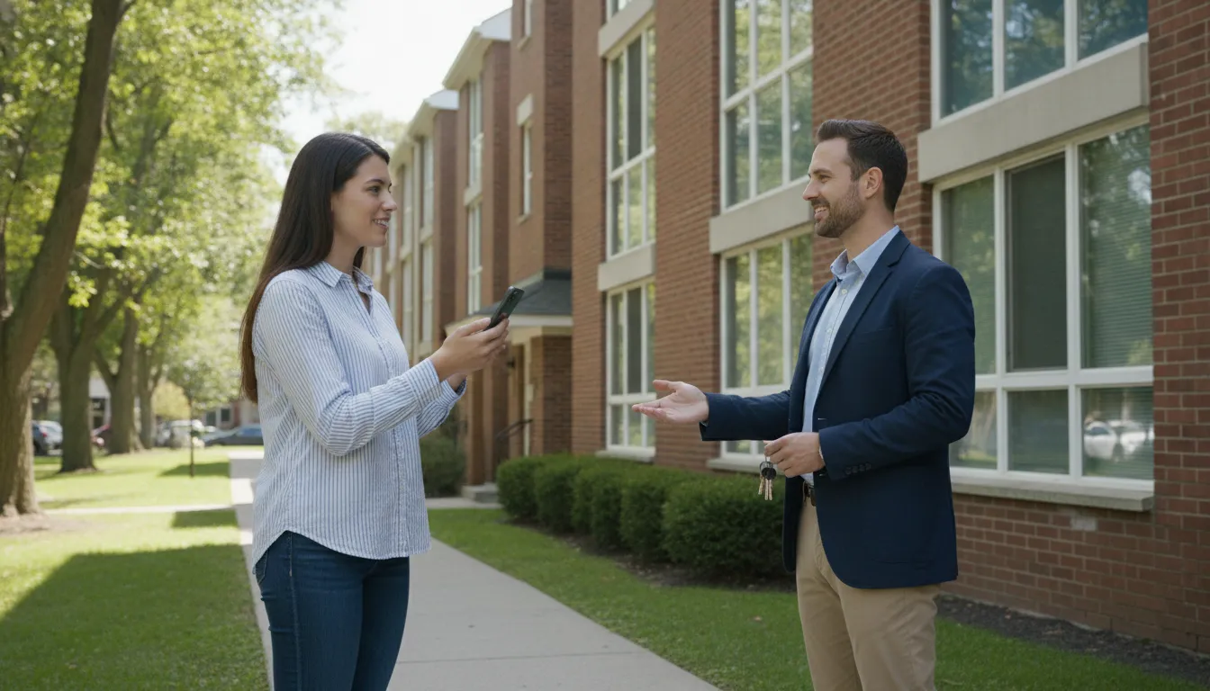 Renter verifying a rental property with a property manager