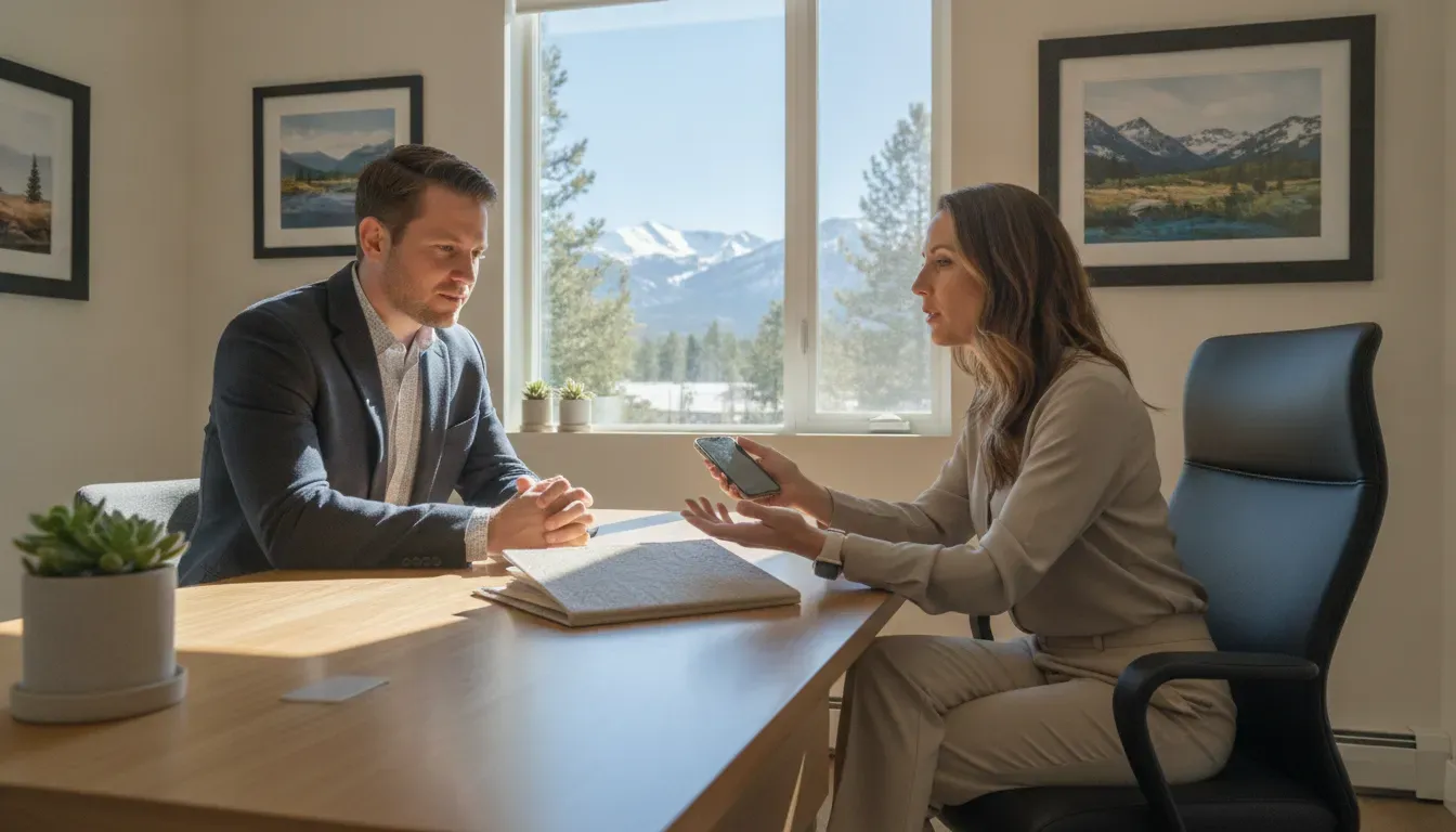 Renter and property manager reviewing Colorado rental application documents