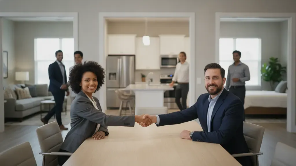Business leaders agreeing on a rental technology partnership