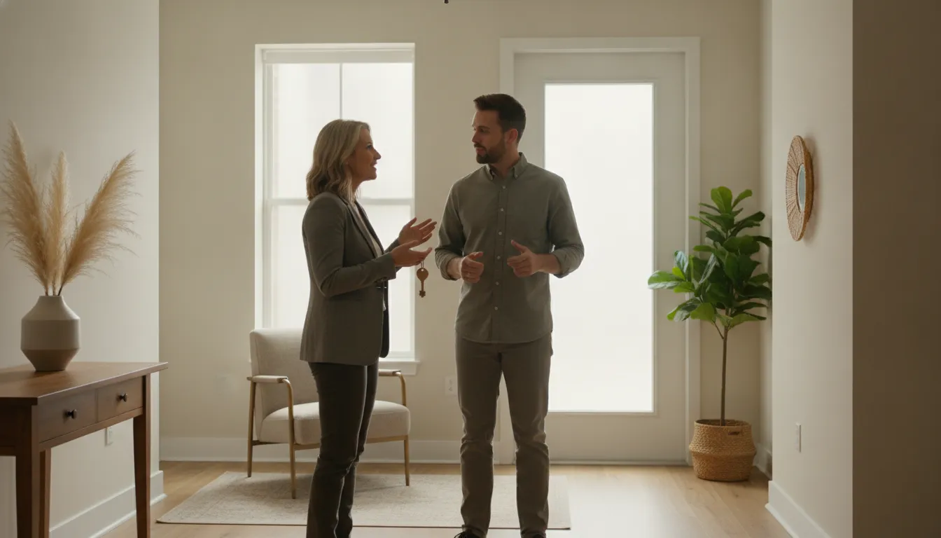 Landlord and renter reviewing rental screening next steps