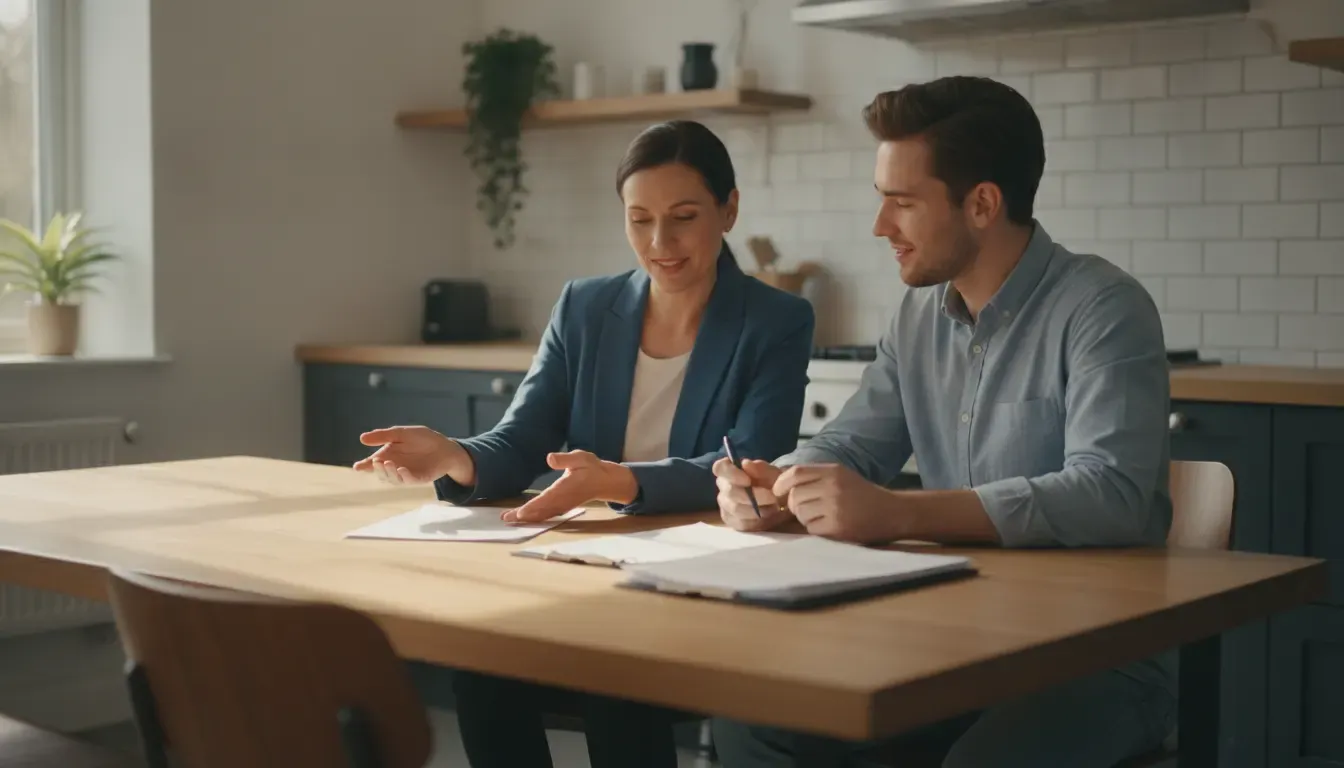 Renter reviewing a rental history report with a housing counselor