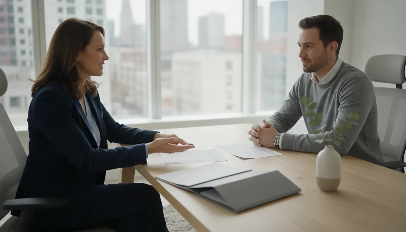 Renter and landlord discussing a tenant background check timeline