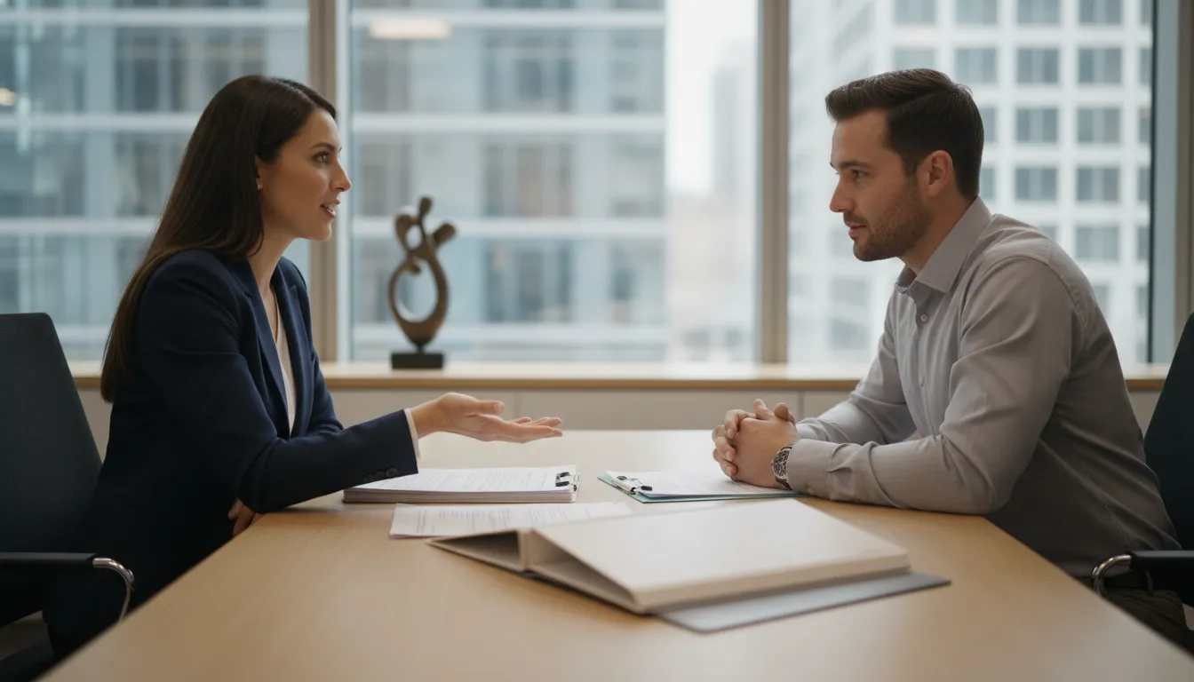 Landlord and renter discussing a pending tenant screening