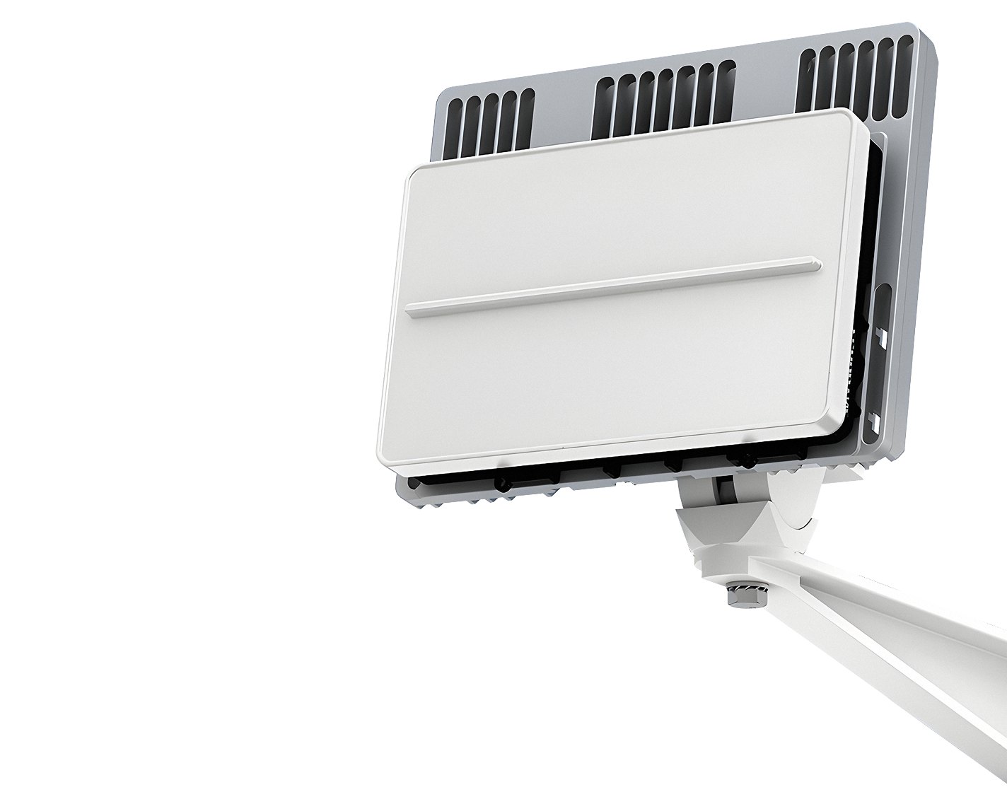 White EchoShield radar mounted on white bracket.