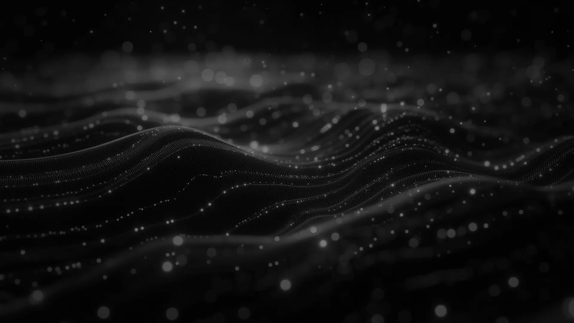 Dark abstract wave-like grid with glowing white dots scattered across it.
