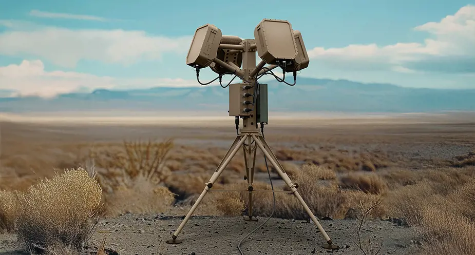 Grey vehicle with mounted EchoShield radars against a black background with grey hexagon pattern