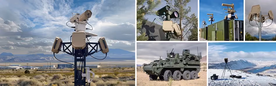 Grey vehicle with mounted EchoShield radars against a black background with grey hexagon pattern