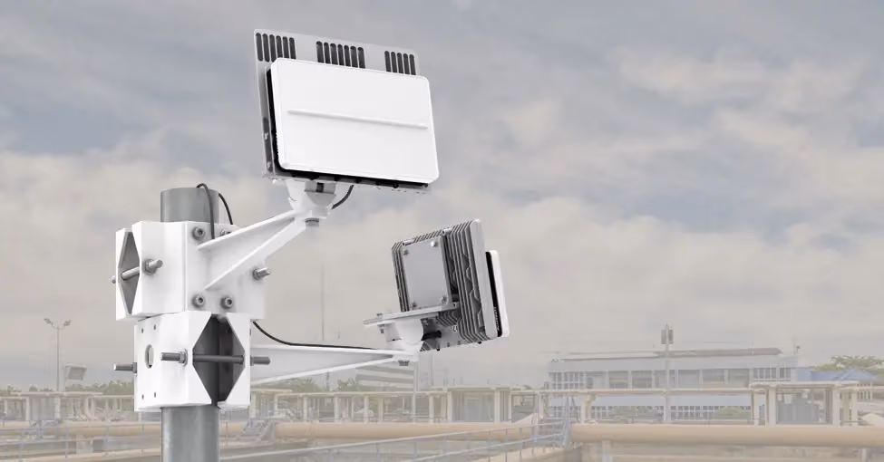 Grey vehicle with mounted EchoShield radars against a black background with grey hexagon pattern