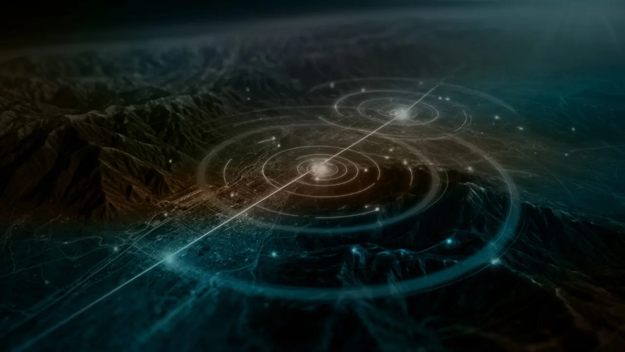 Grey vehicle with mounted EchoShield radars against a black background with grey hexagon pattern