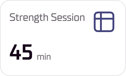 Strength Session workout card showing duration of 45 minutes with an icon representing strength training.