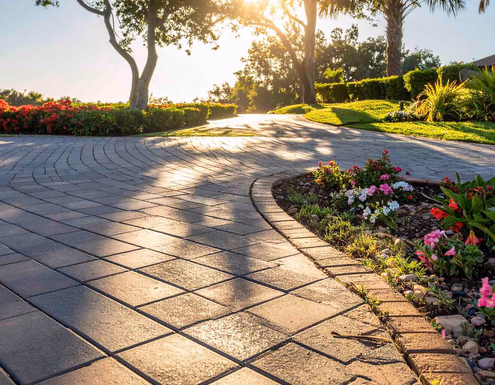 Paver sealing Longwood by Ragin Cajun Soft Wash restoring color to faded driveway pavers