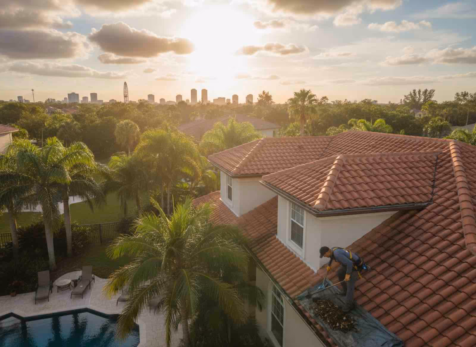Seasonal gutter cleaning removing oak pollen and organic buildup from Seminole County home