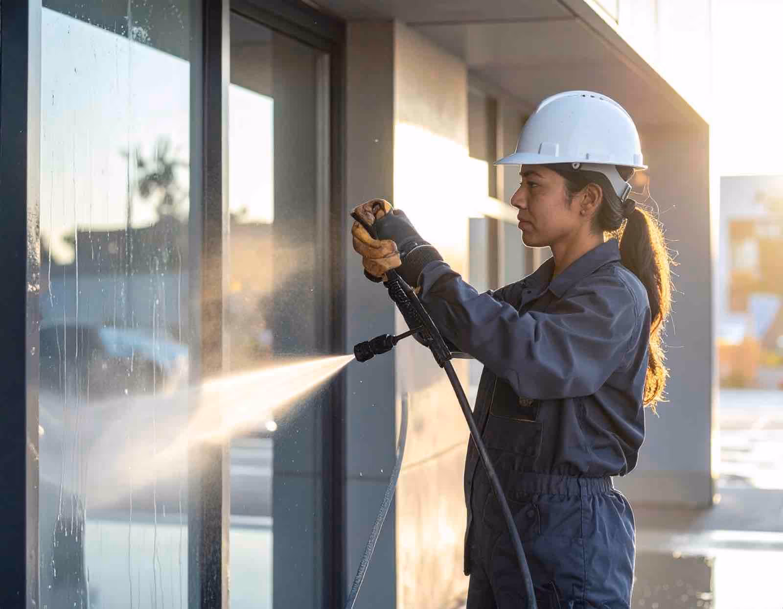 Office window cleaning specialist eliminating dirt and handprints from commercial office glass in Central Florida