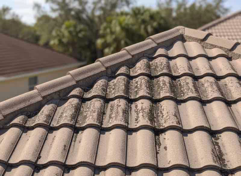 Before and after roof soft washing showing removal of algae stains and restored shingle appearance on Longwood home