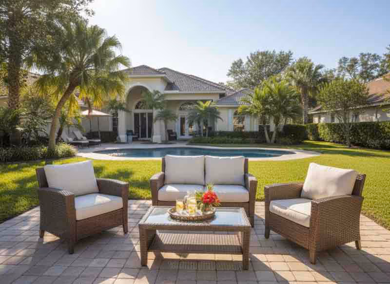 Soft washing technician safely cleaning moss and algae from tile roof using specialized low-pressure cleaning equipment