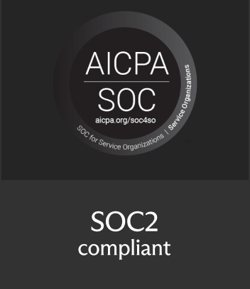 AICPA SOC logo with text 'SOC2 compliant' below on a dark background.