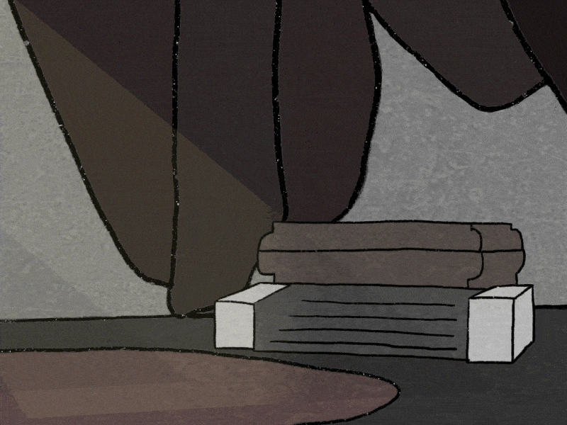 Animated dracula repeatedly opening and closing a coffin.