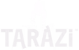 White TARAZI text with a stylized flame icon above the letter A on a black background.