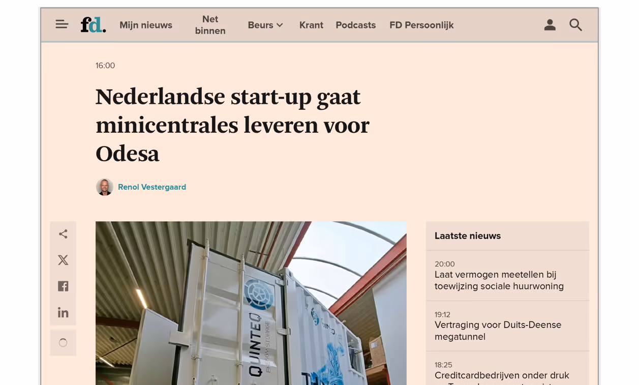 Header for the Financieele Dagblaad's article on QuinteQ's Ukraine agreement