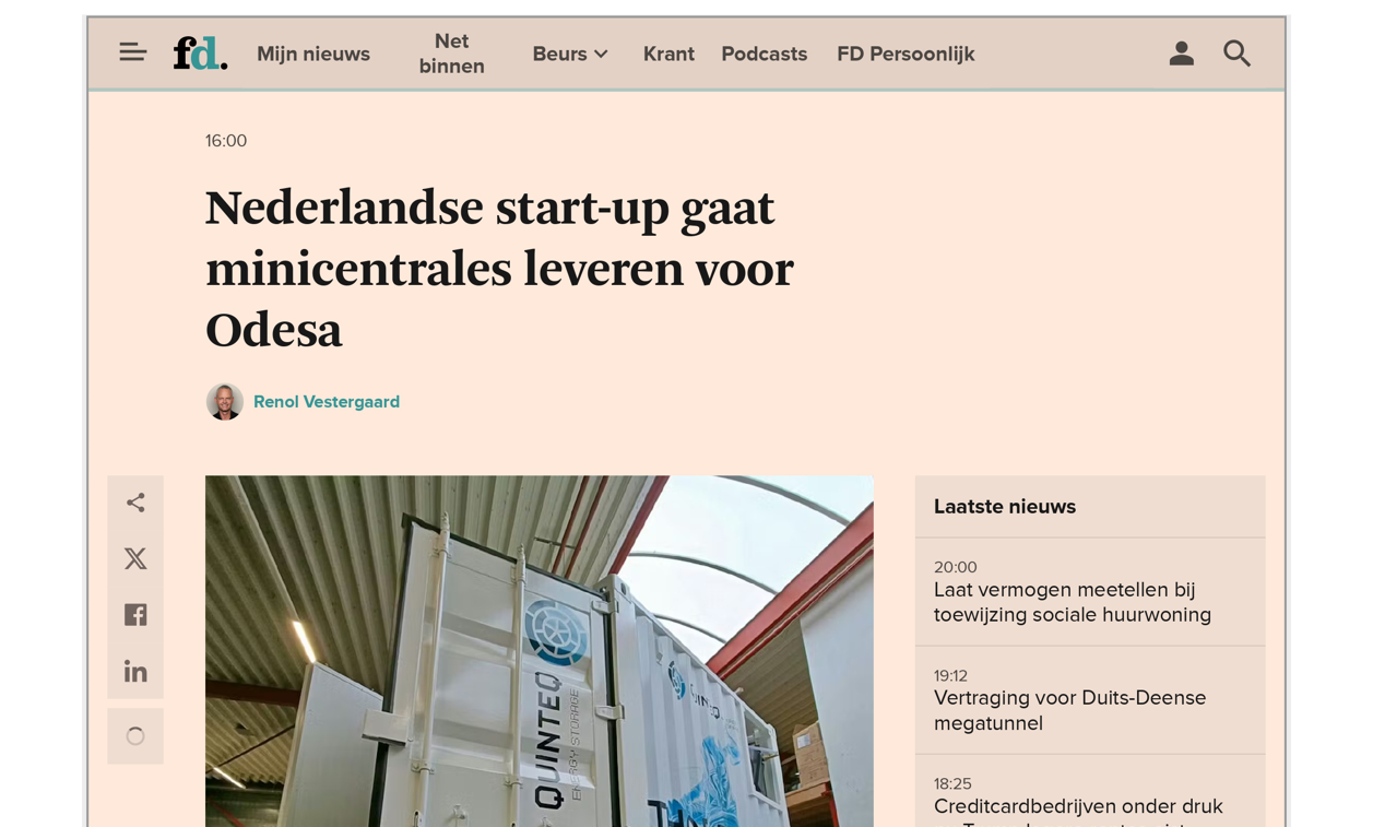 Header for the Financieele Dagblaad's article on QuinteQ's Ukraine agreement