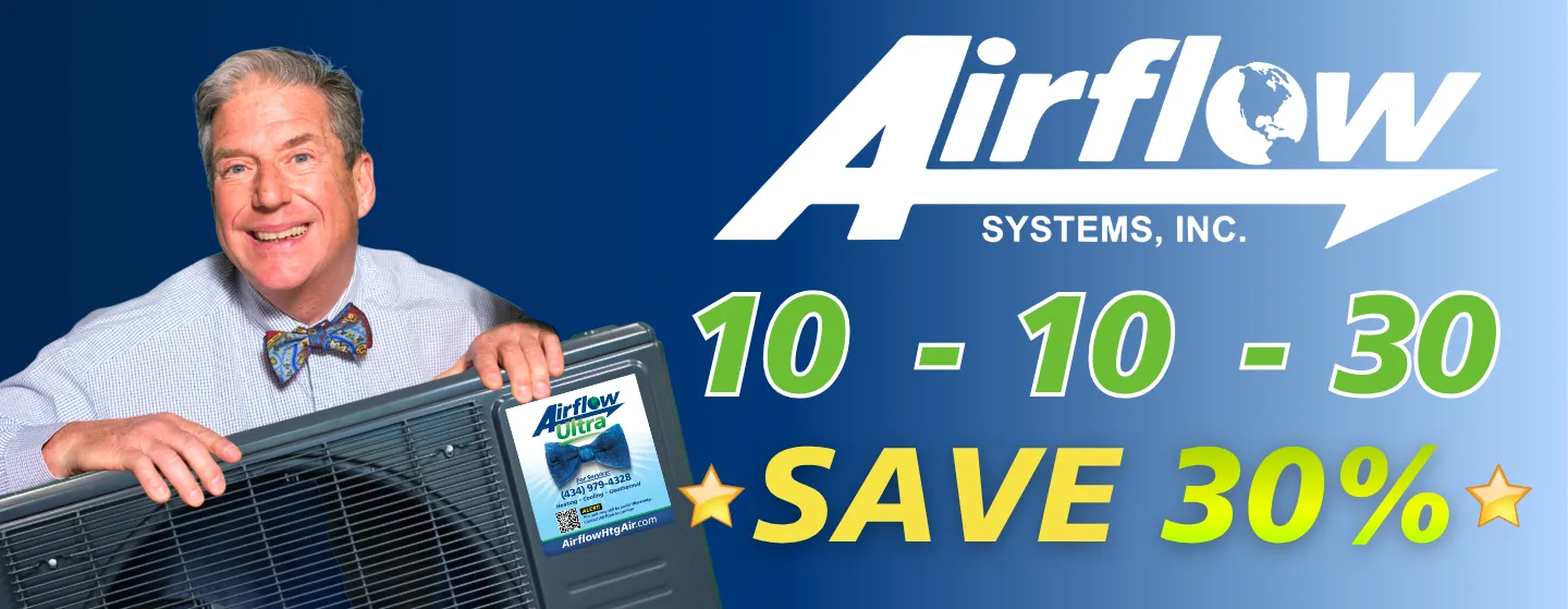 Promotional web banner for Airflow Heating and Air services.