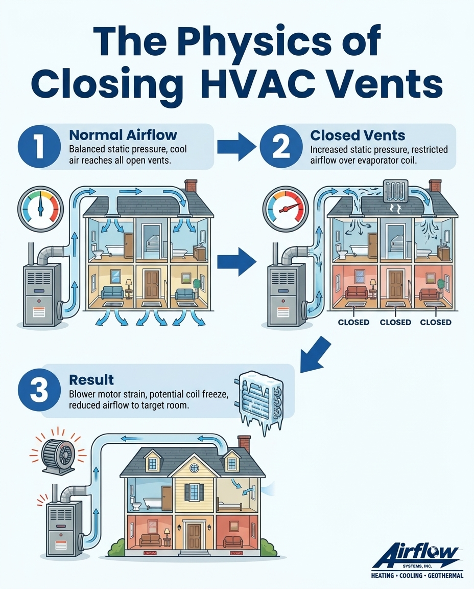 The Physics of Closing HVAC Vents