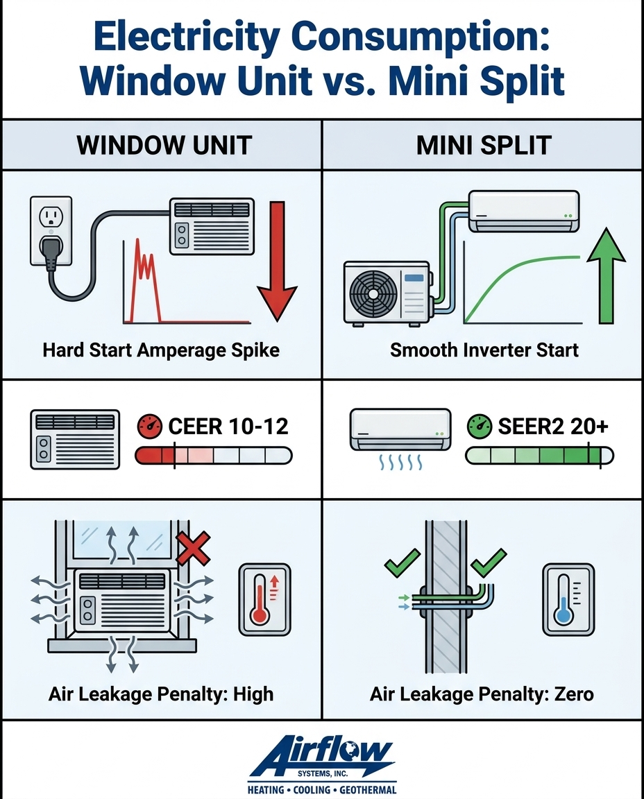 Electricity Consumption: Window Unit vs. Mini Split