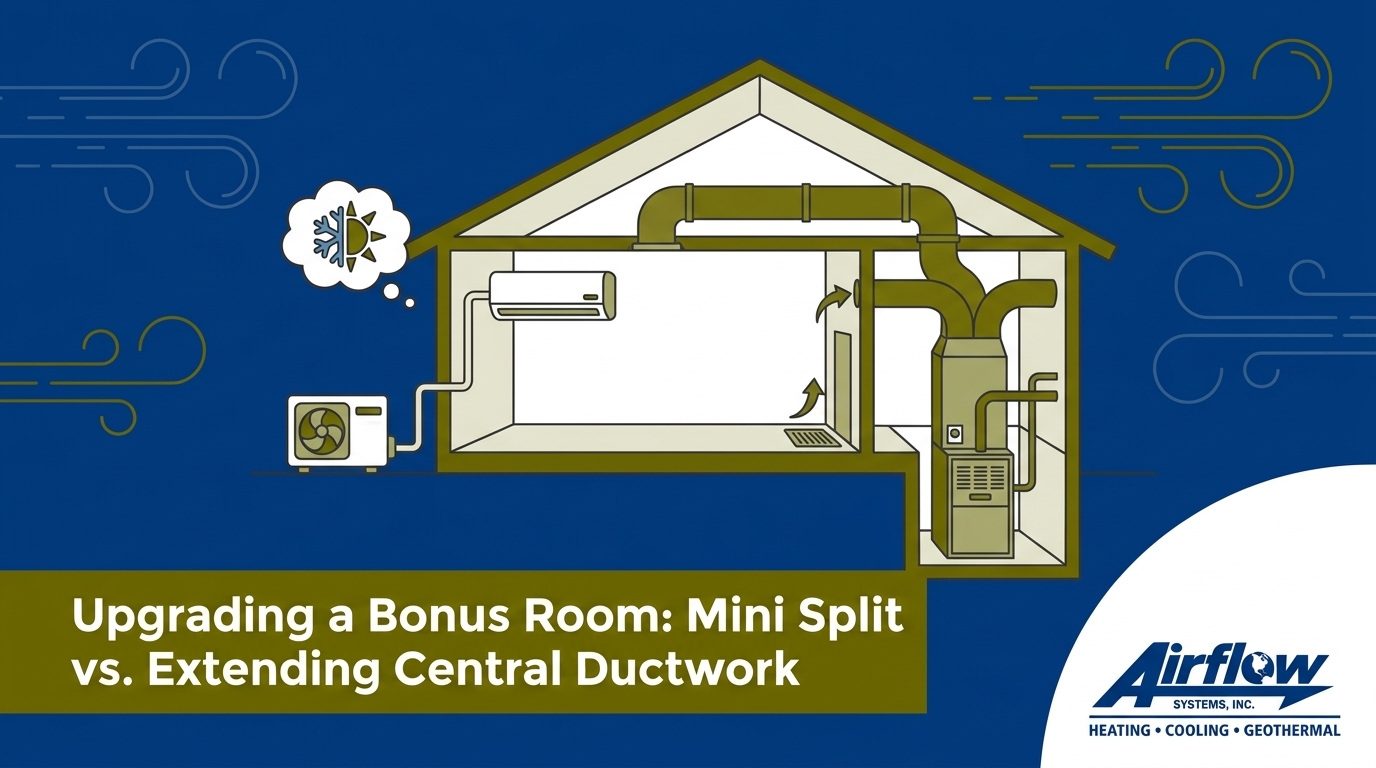 Upgrading a Bonus Room: Mini Split vs. Extending Central Ductwork — featured image
