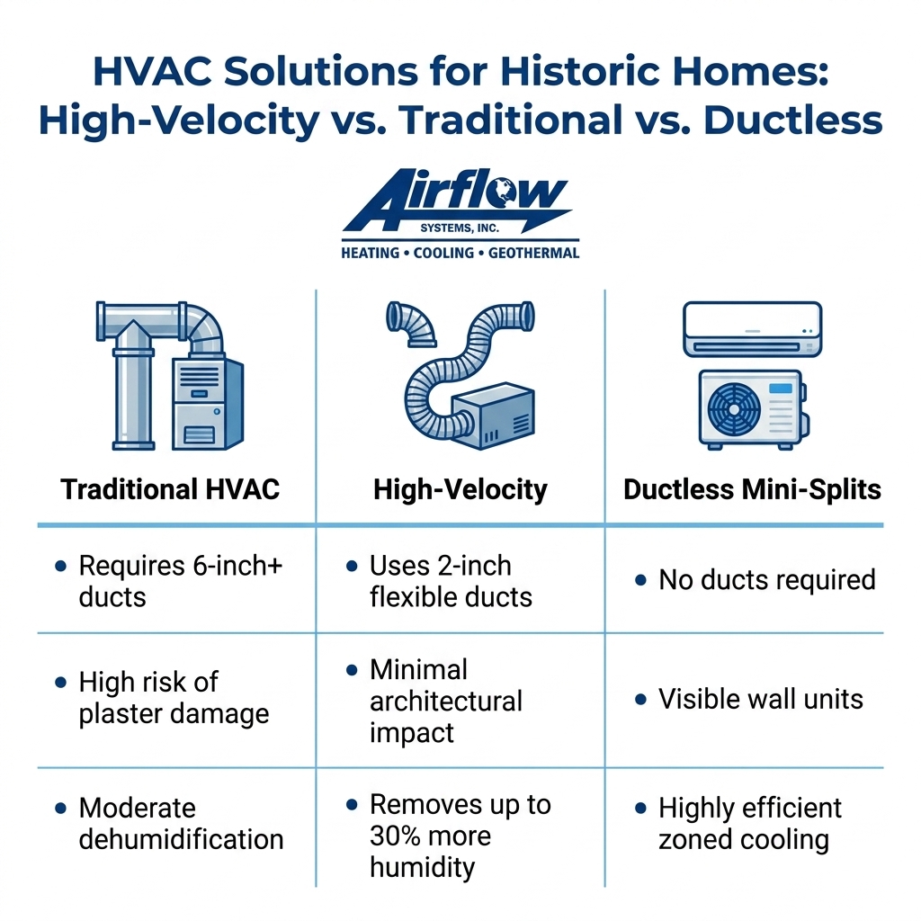 HVAC Solutions for Historic Homes: High-Velocity vs. Traditional vs. Ductless