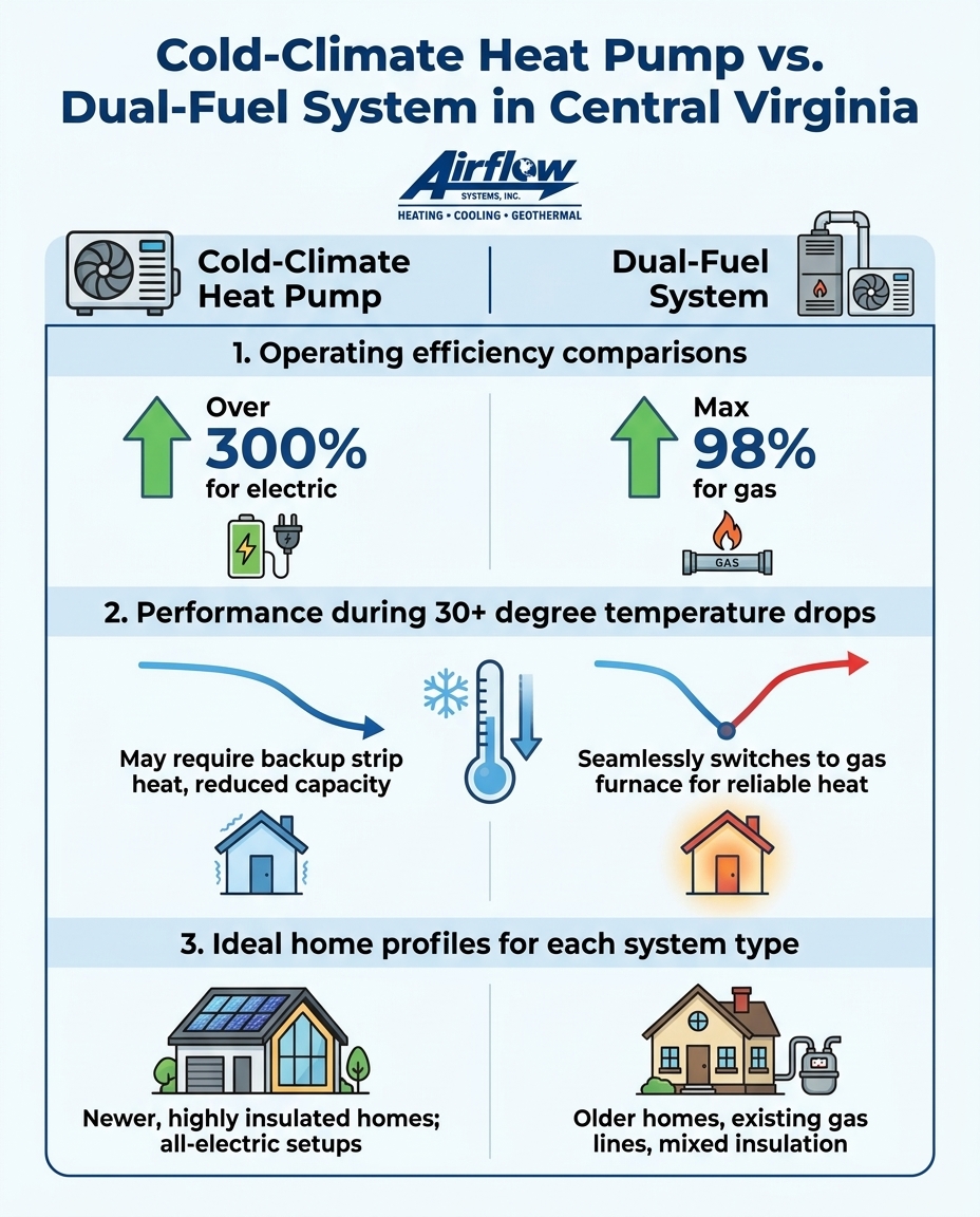 Cold-Climate Heat Pump vs. Dual-Fuel System in Central Virginia