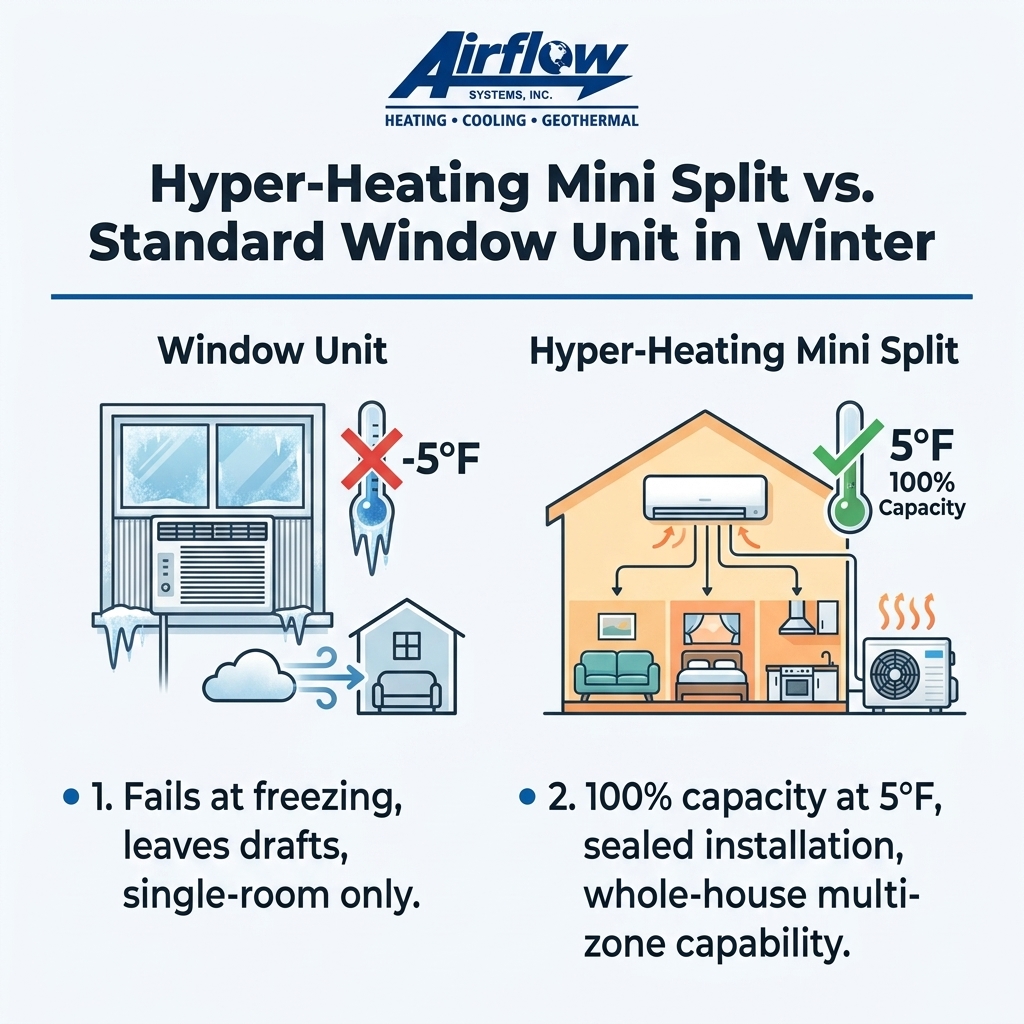 Hyper-Heating Mini Split vs. Standard Window Unit in Winter