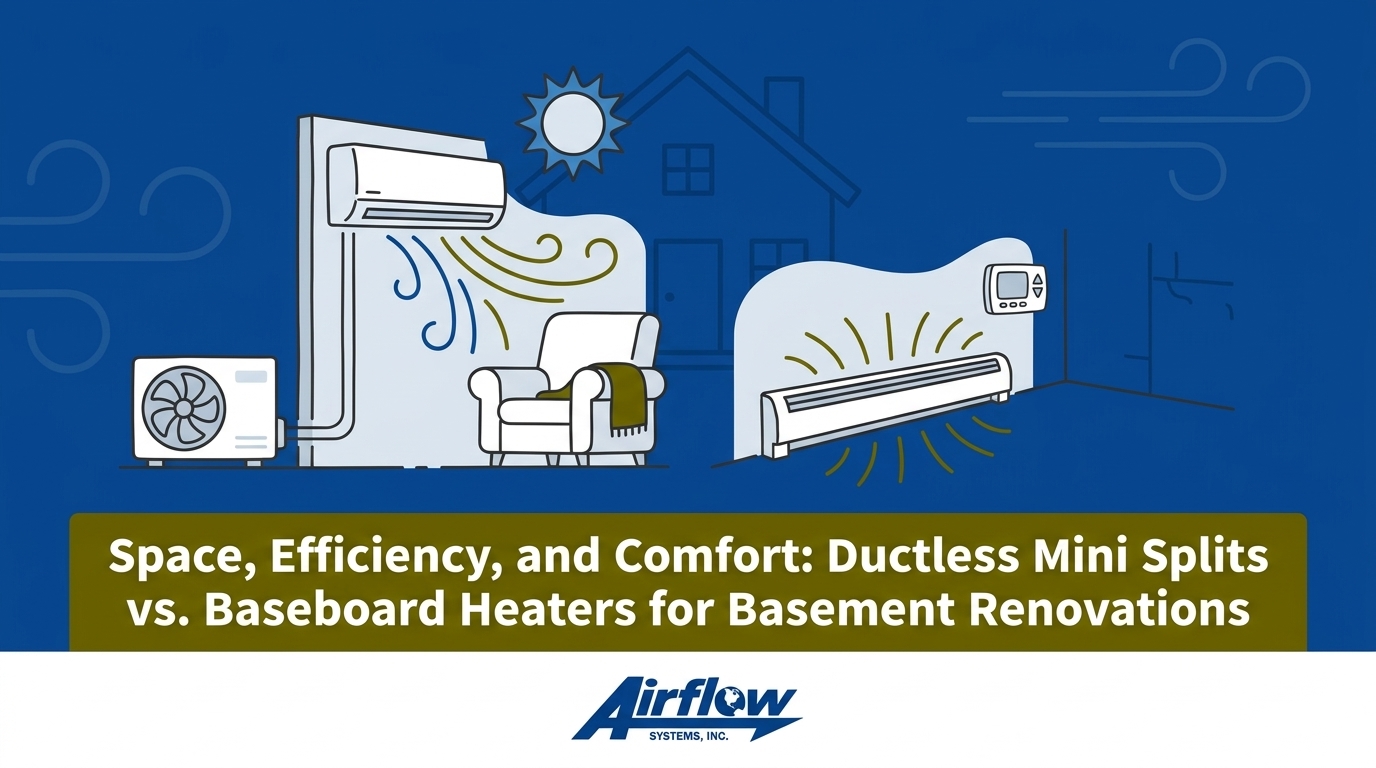 Space, Efficiency, and Comfort: Ductless Mini Splits vs. Baseboard Heaters for Basement Renovations — featured image