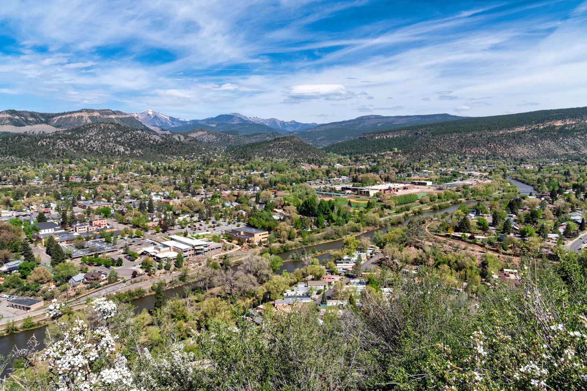 Aerial view of Durango, Colorado — the mountain town where Lucky Services was founded and continues to serve local homes and businesses.