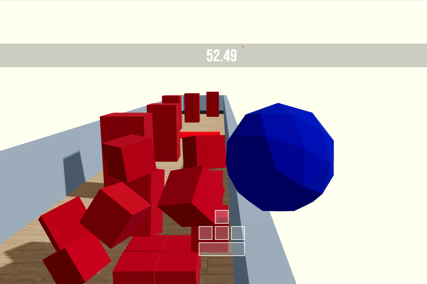 There.js geometry game showing destructible cube obstacles