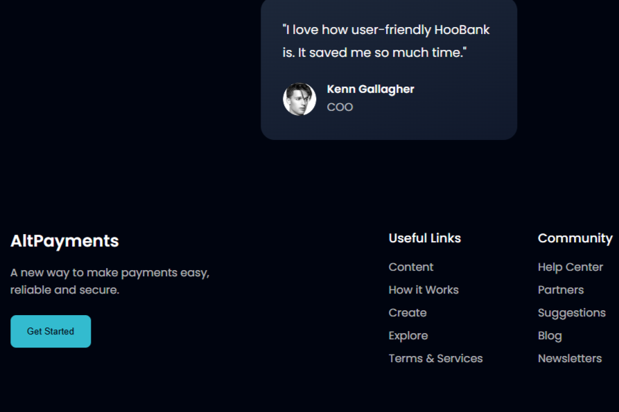 crypto landing page footer