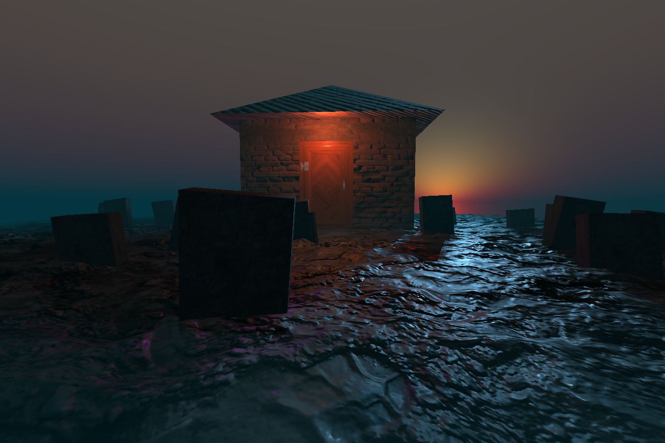 3D abandoned house with gravewiard