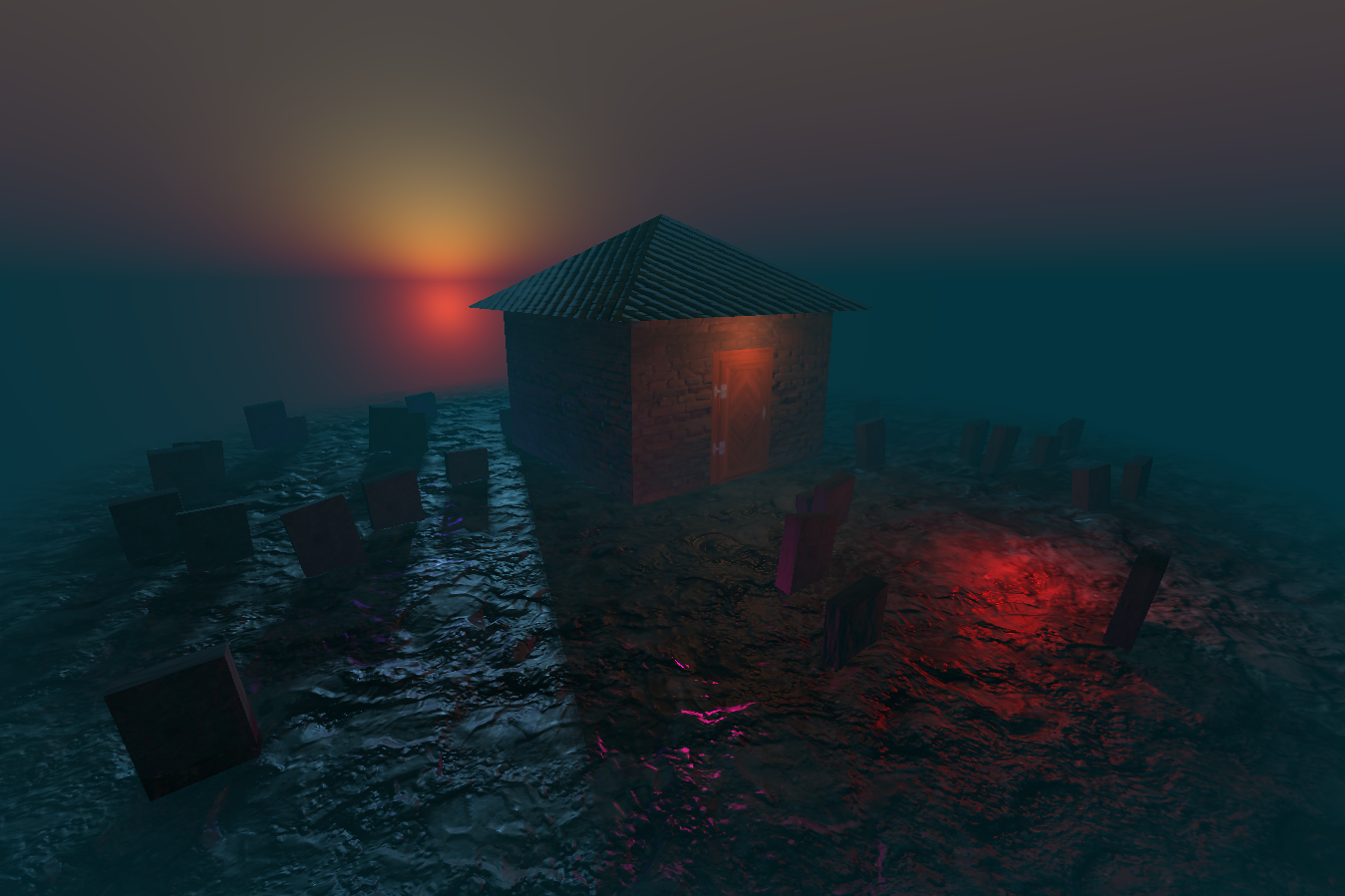 3D abandoned house with gravewiard