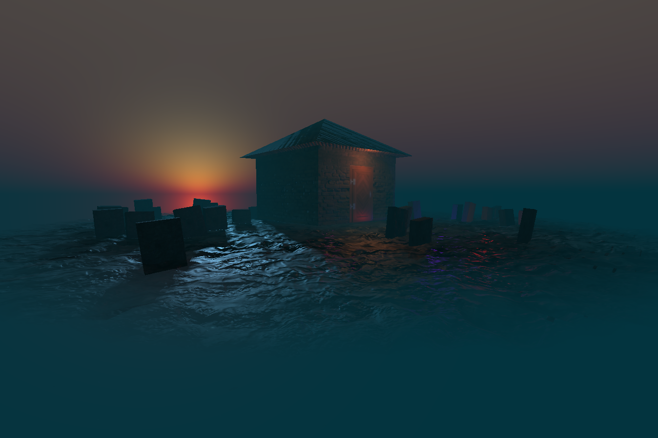 3D abandoned house with gravewiard