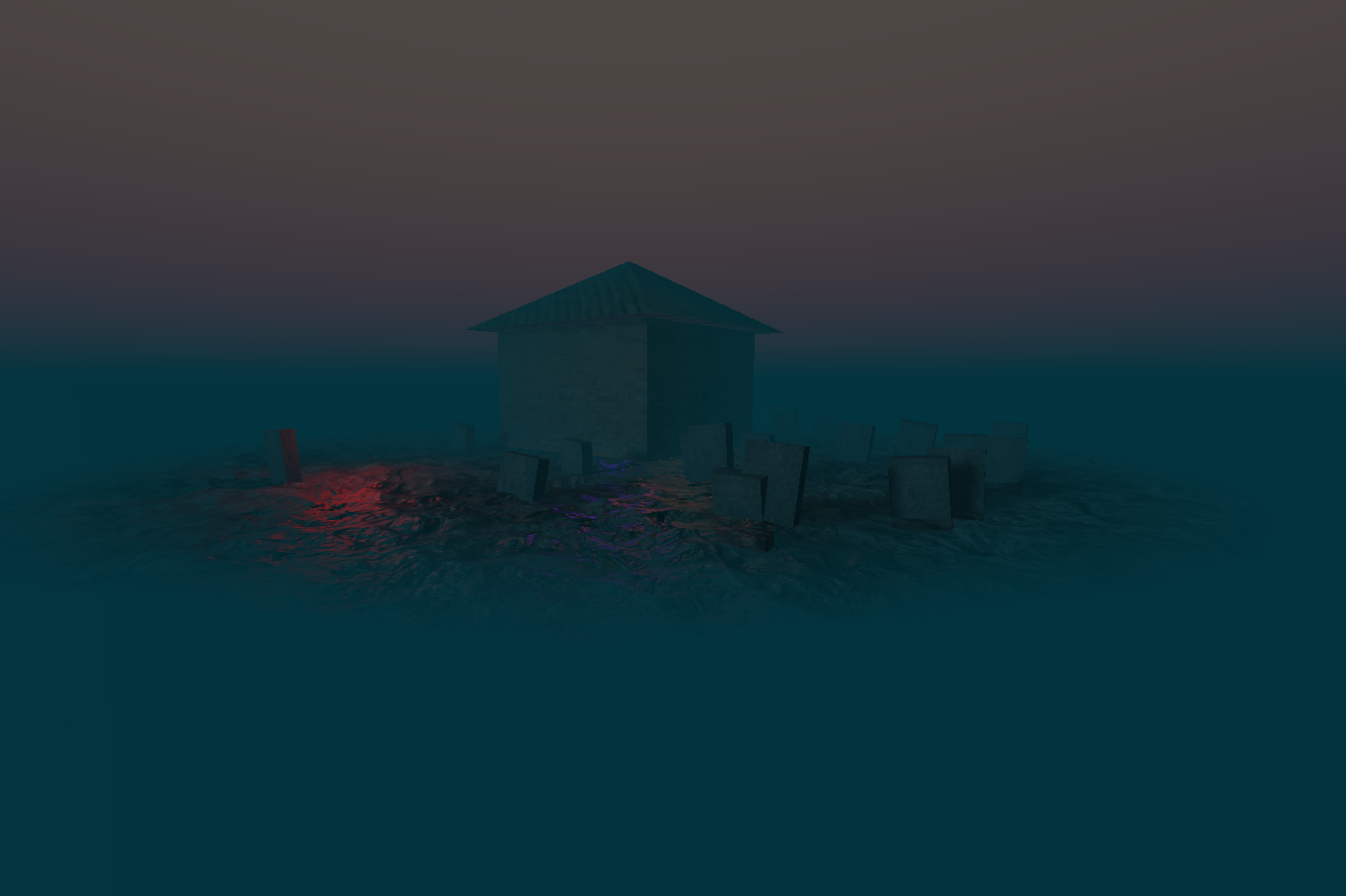 3D abandoned house with gravewiard